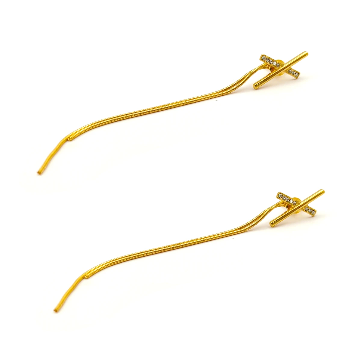 Aretes Acero Dorado Cruz Zirconia Cadena Largos Elegante