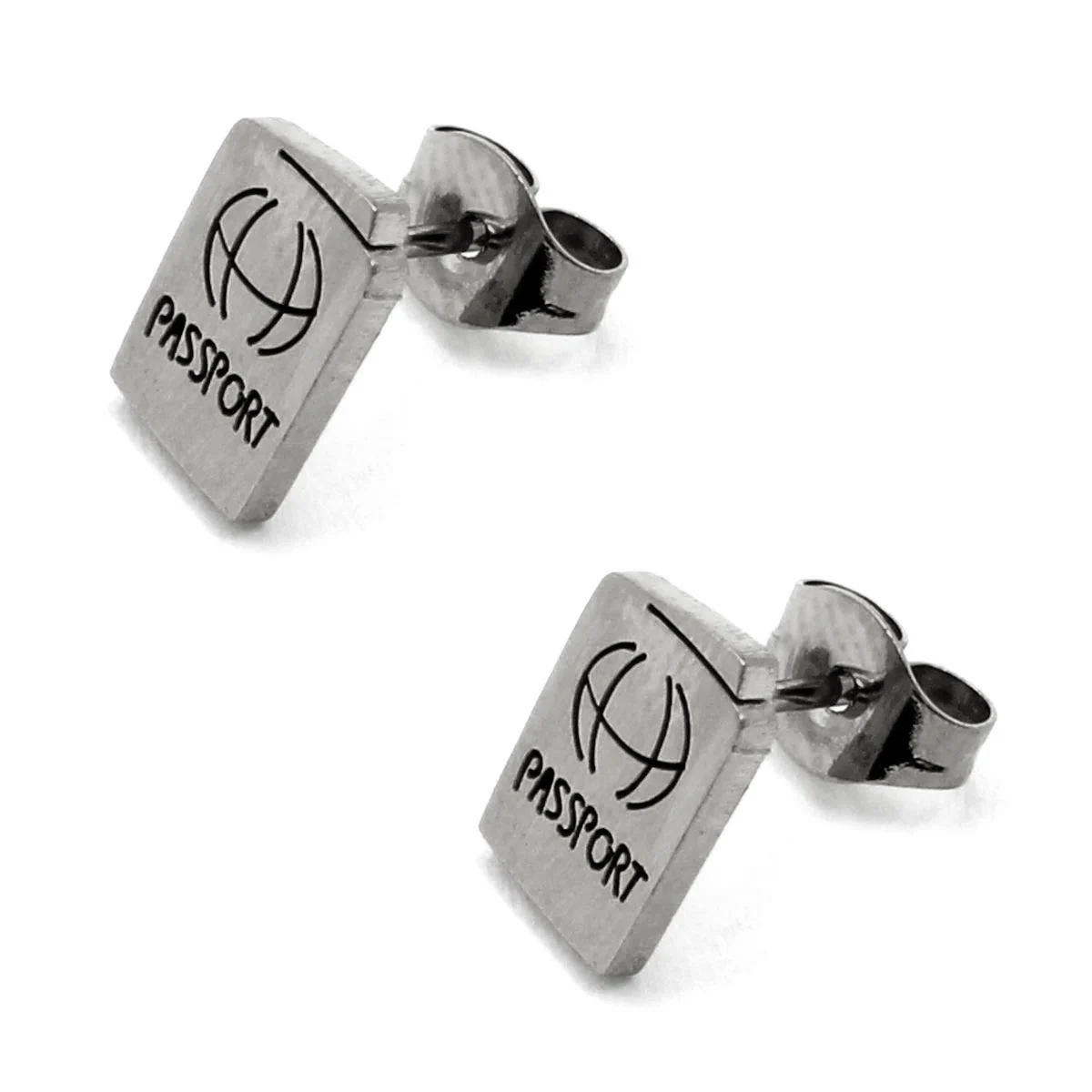 Set Joyeria Acero Plateado Pasaporte Grabado