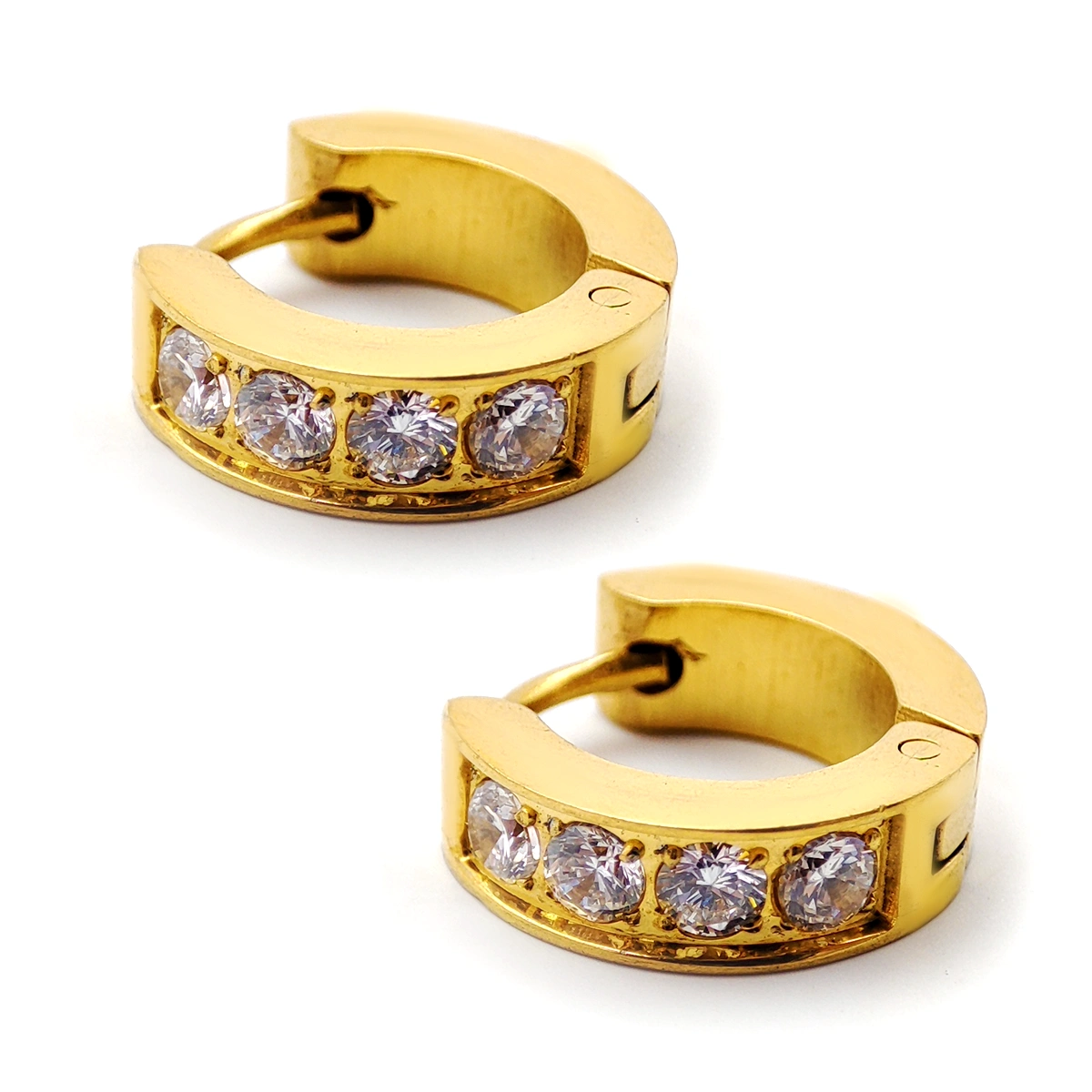 Aretes Acero Inox Dorado Huggies Arracada Cristales Claro