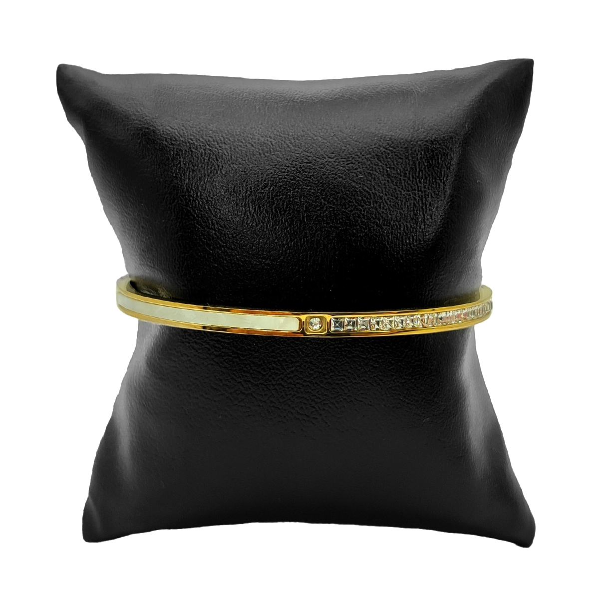 Pulsera Acero Brazalete Dividido Madre Perla y Cristales