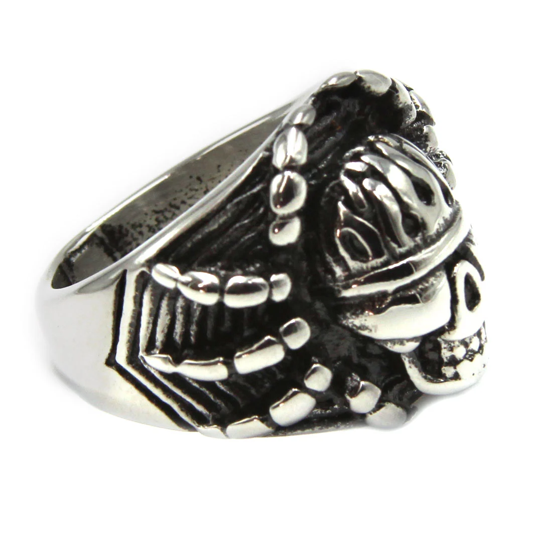 Anillo de Hombre Acero Calavera Lentes y Fuego Telaraña