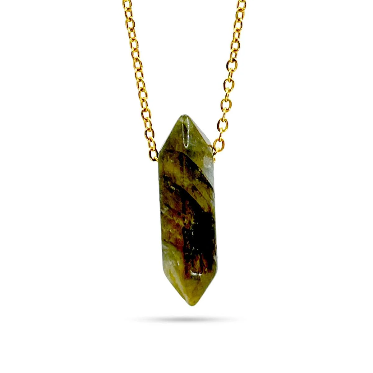 Collar Acero Dorado Mujer Péndulo Doble Punta Labradorita