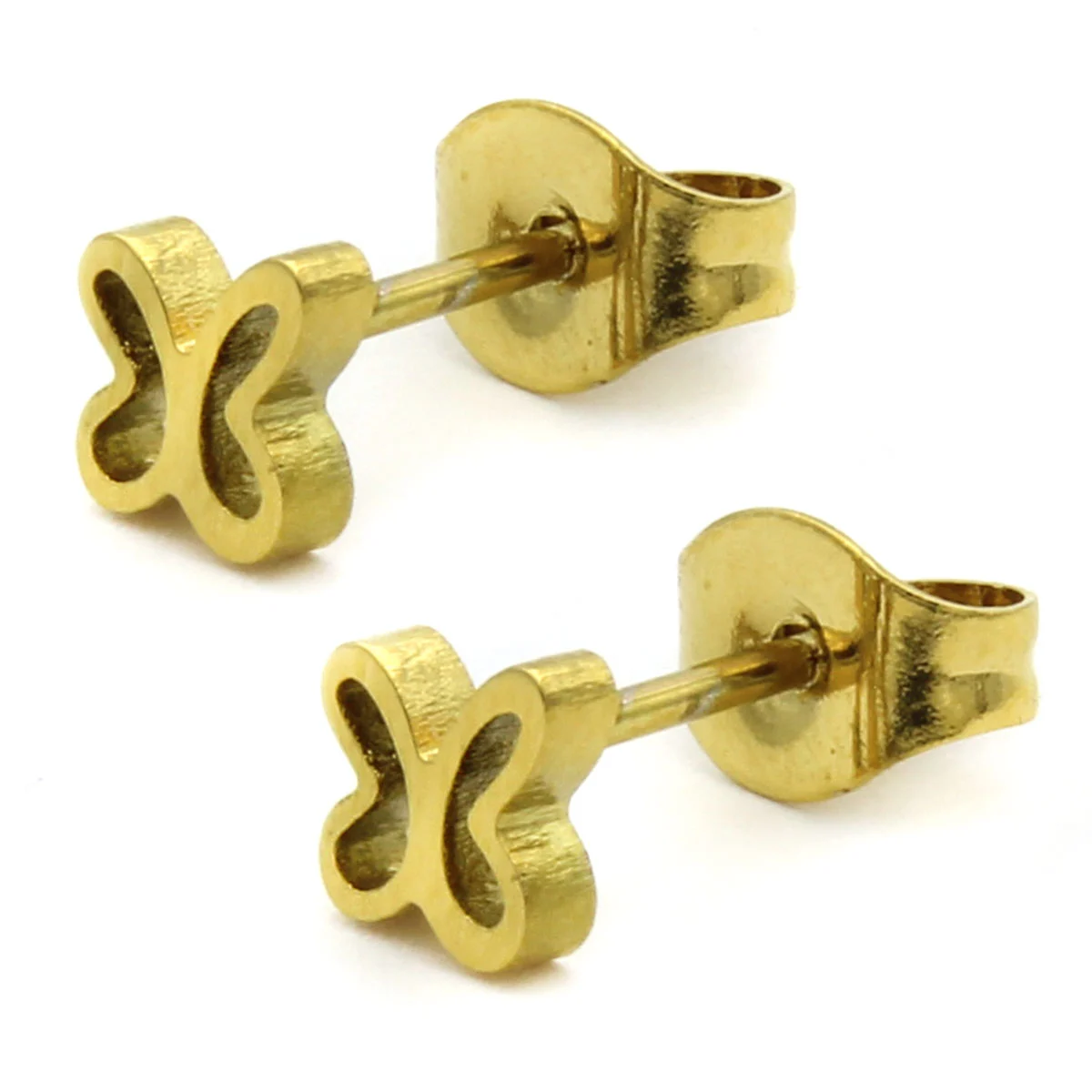 Arete Tipo Broquel Acero Dorado Silueta Mariposa Mini