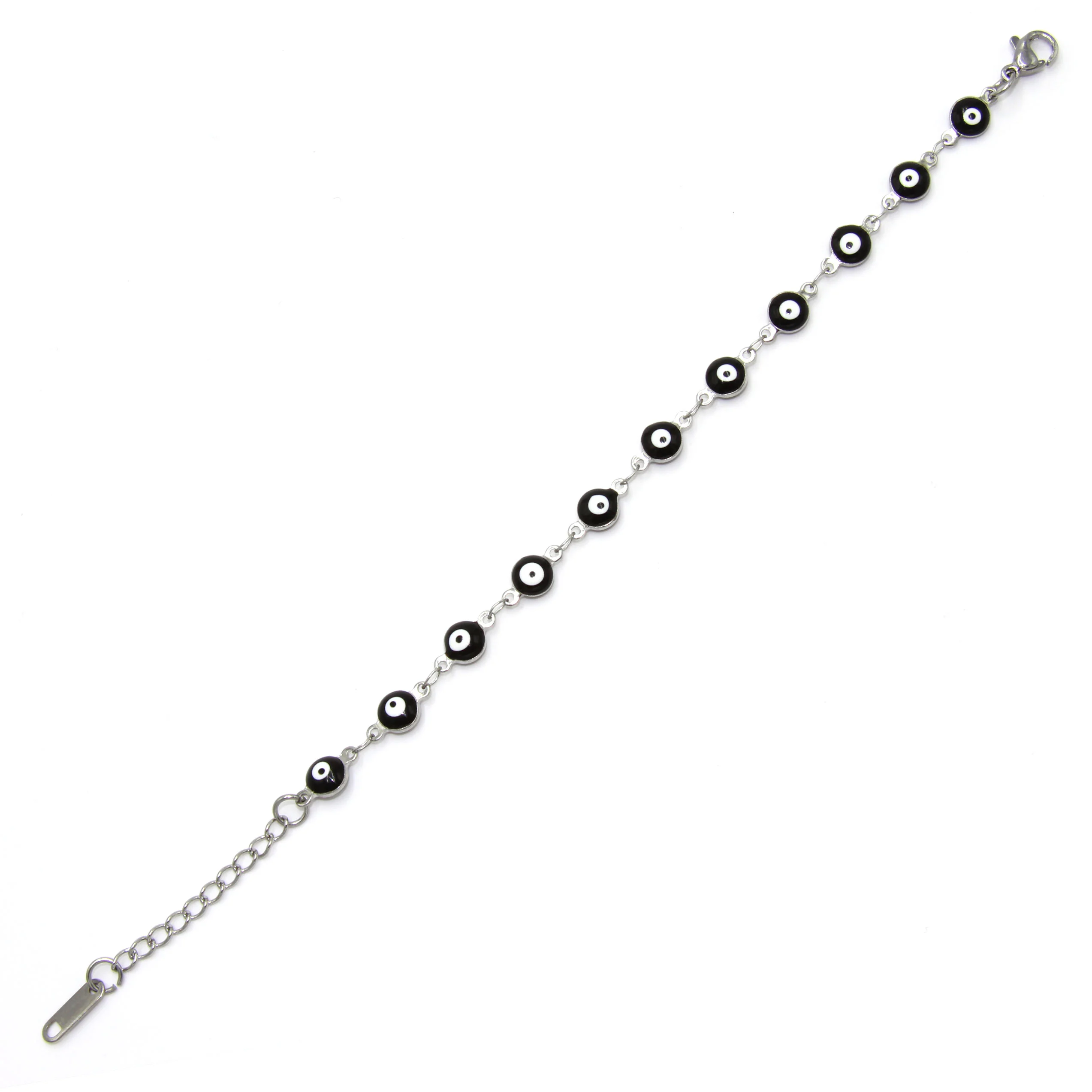 Pulsera Acero Plateado Ojo Turco Nazar 6 Mm Negro Poder
