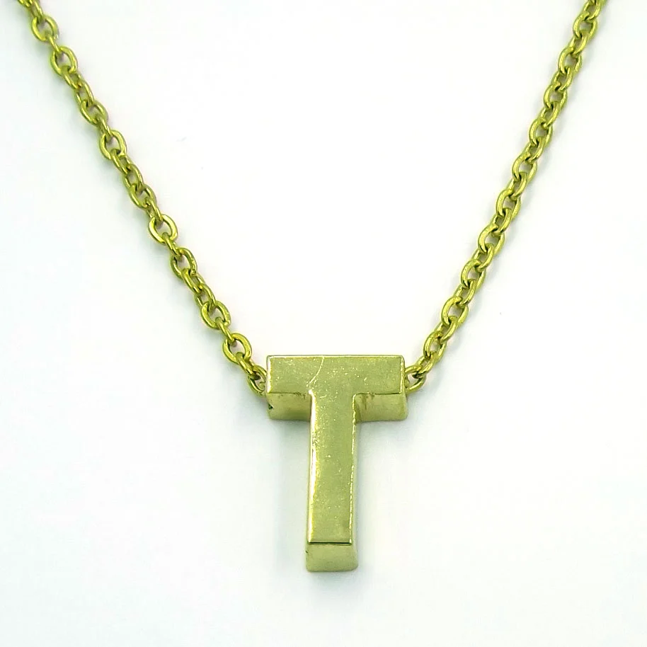Collar Acero Inoxidable Dorado Letra T Pequeña Nice