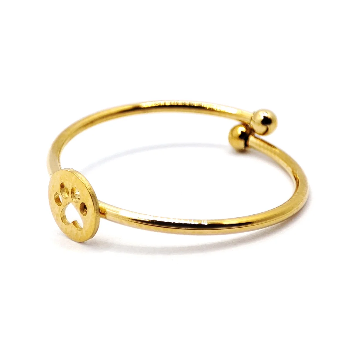 Anillo Acero Dorado Delgado Huella Perro Gato Ajustable