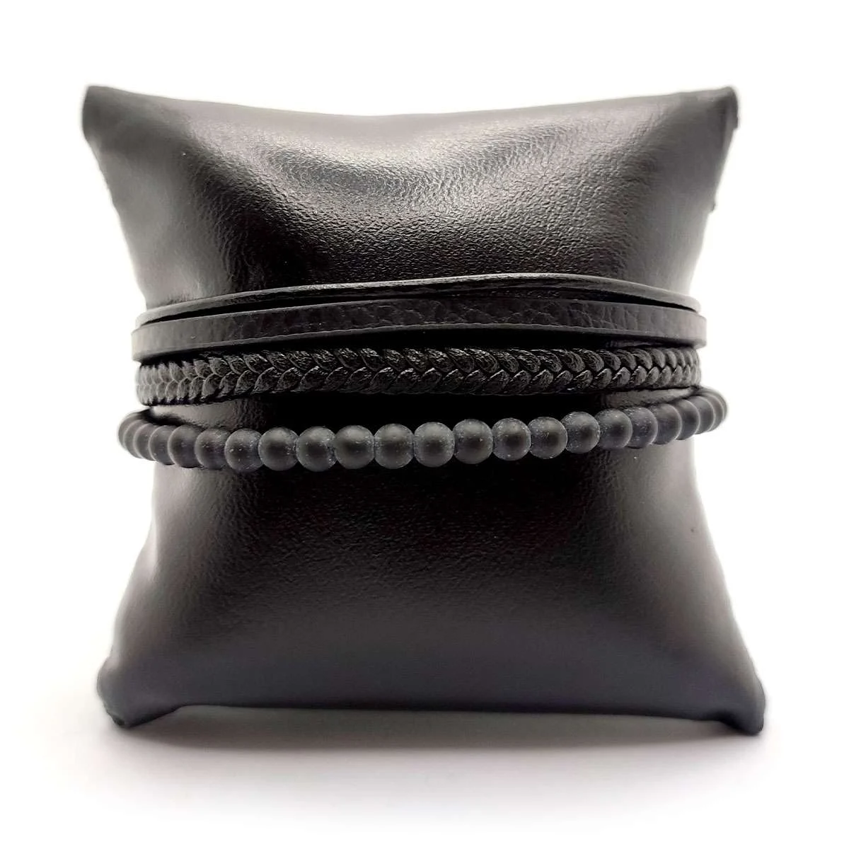 Pulsera Acero Dorado Hombre Caucho Y Piel Cuádruple Negro