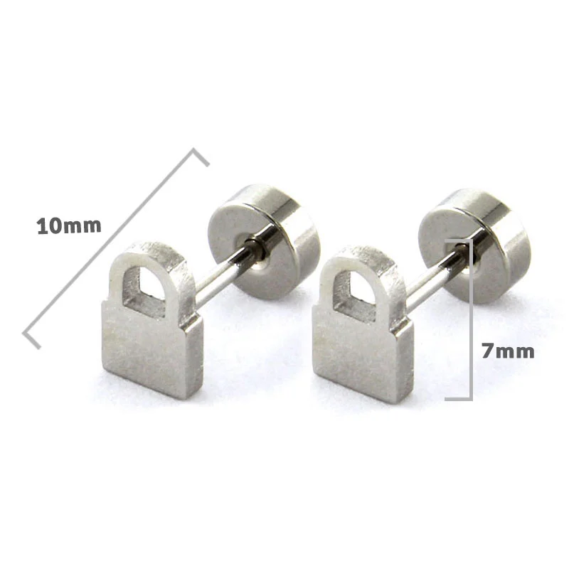Aretes Tipo Broquel Dormilon Acero Inox Plateado Candado