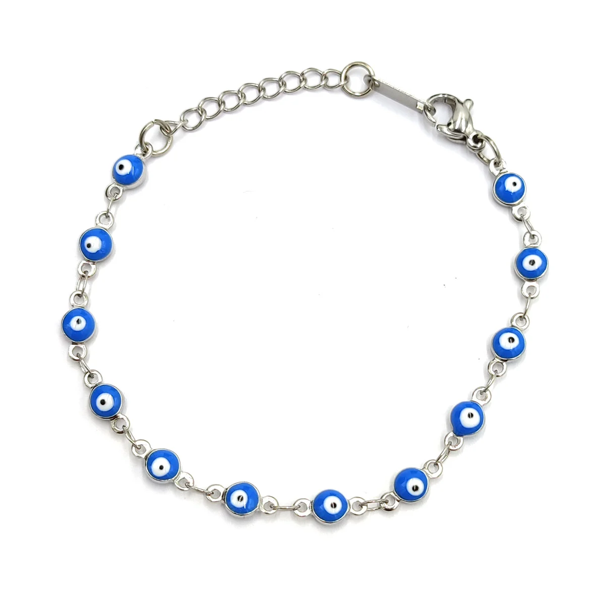 Pulsera Acero Plateado Ojo Turco Azul 4 Mm Proteccion