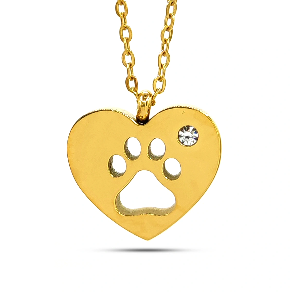 Collar Acero Corazon Huella Mascota Hueca Cristal Claro