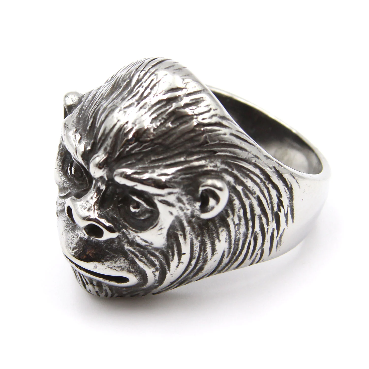 Anillo Acero Inoxidable Plateado Gorila King Kong