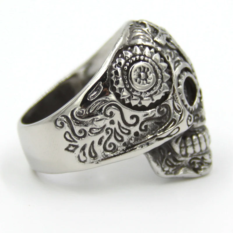Anillo Acero Plateado Catrina Cruz Frente Chica