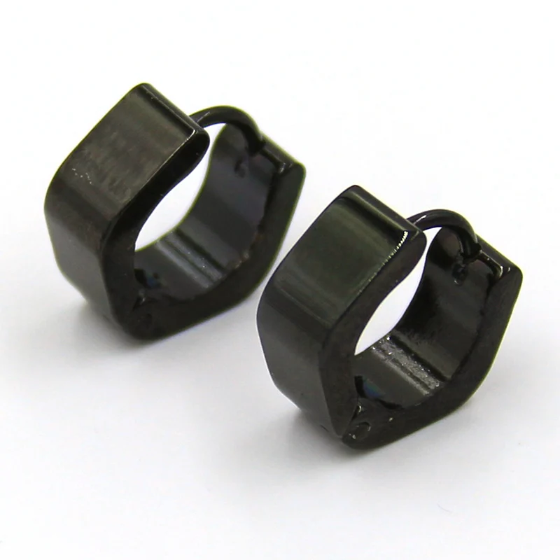 Aretes tipo Arracada Acero Negro Hexagonal