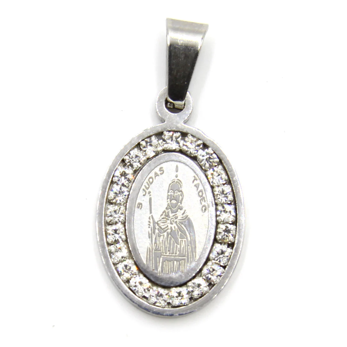 Dije Acero Plateado Medalla Ovalada San Judas Zirconia