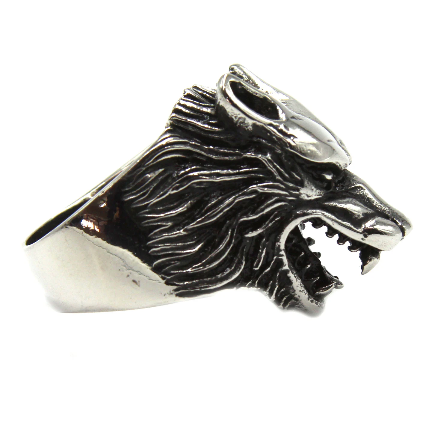 Anillo de Hombre en Acero Cabeza de Lobo Nocturno