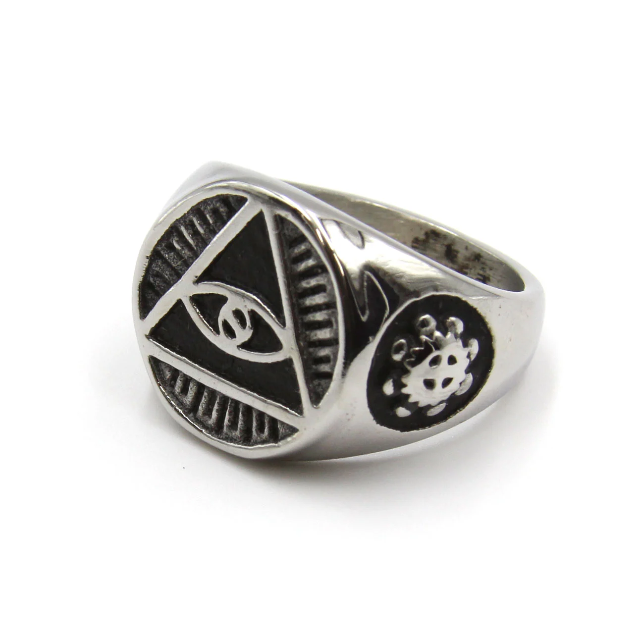 Anillo Acero Inoxidable Plateado Esotérico Triángulo