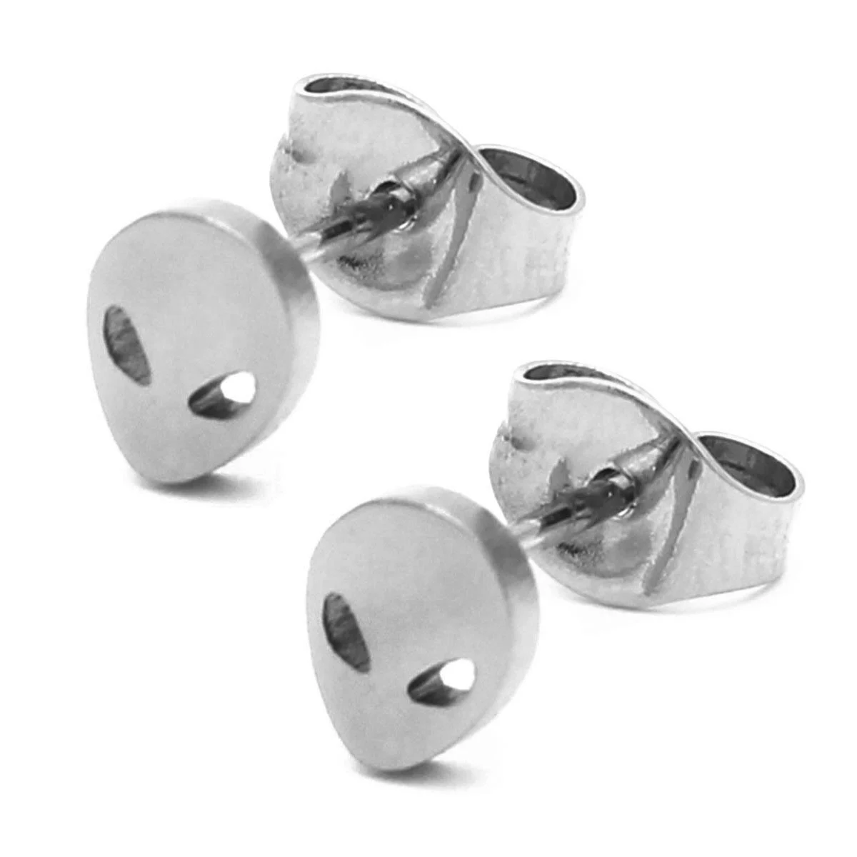 Aretes Tipo Broquel Acero Plateado Mini Alien 6mm