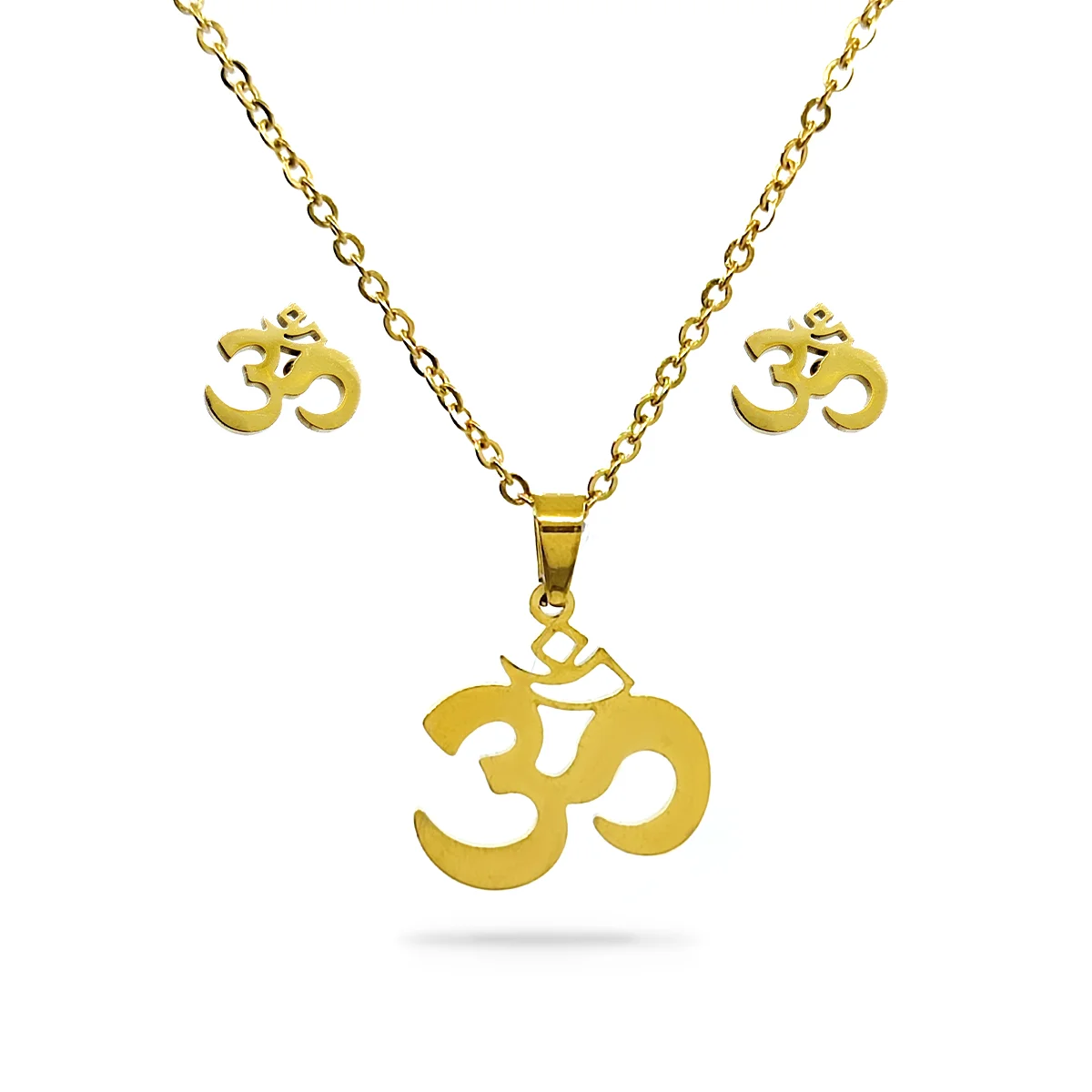 Set Joyeria Acero Inox Dorado Mantra Sagrado Om Yoga
