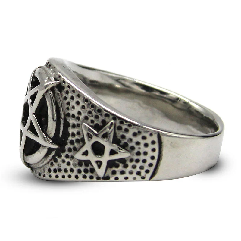 Anillo Hombre Acero Inoxidable Plateado Estrella 5 Picos