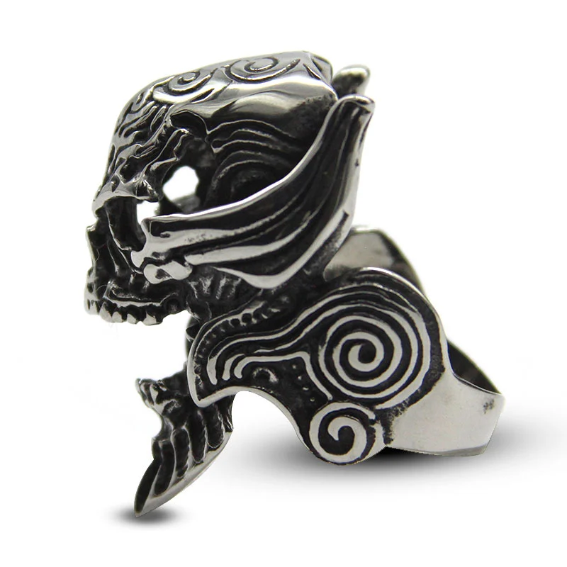 Anillo Acero Inoxidable Plateado Duende Demonio Calavera