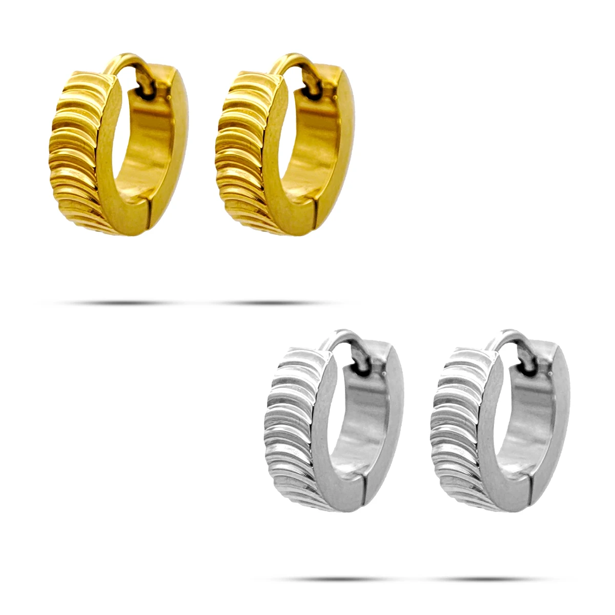 Aretes Acero Inox Huggies Diseño Textura Lineas Curvas