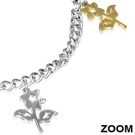 Pulsera de Acero Plata y Dorado Flor Margarita