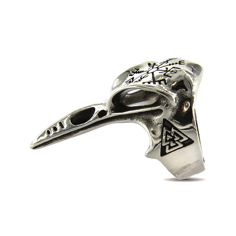 Anillo Acero Plateado Hombre Cuervo Valknut Vegvísir