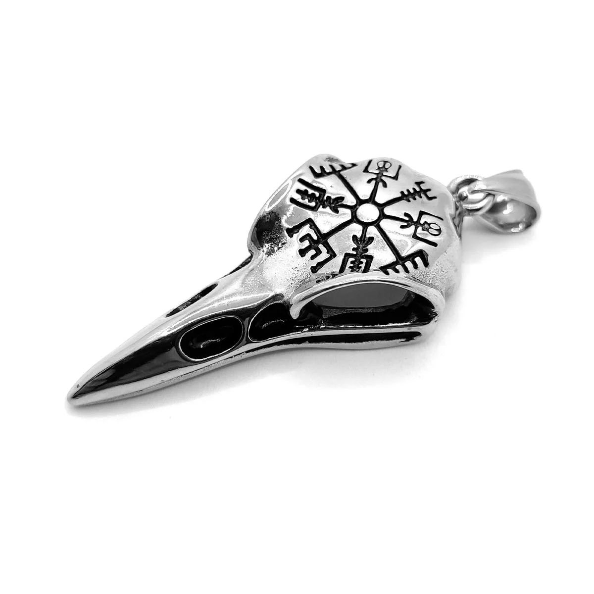 Dije Acero Inox Plateado Cabeza Cuervo Runas Nordicas