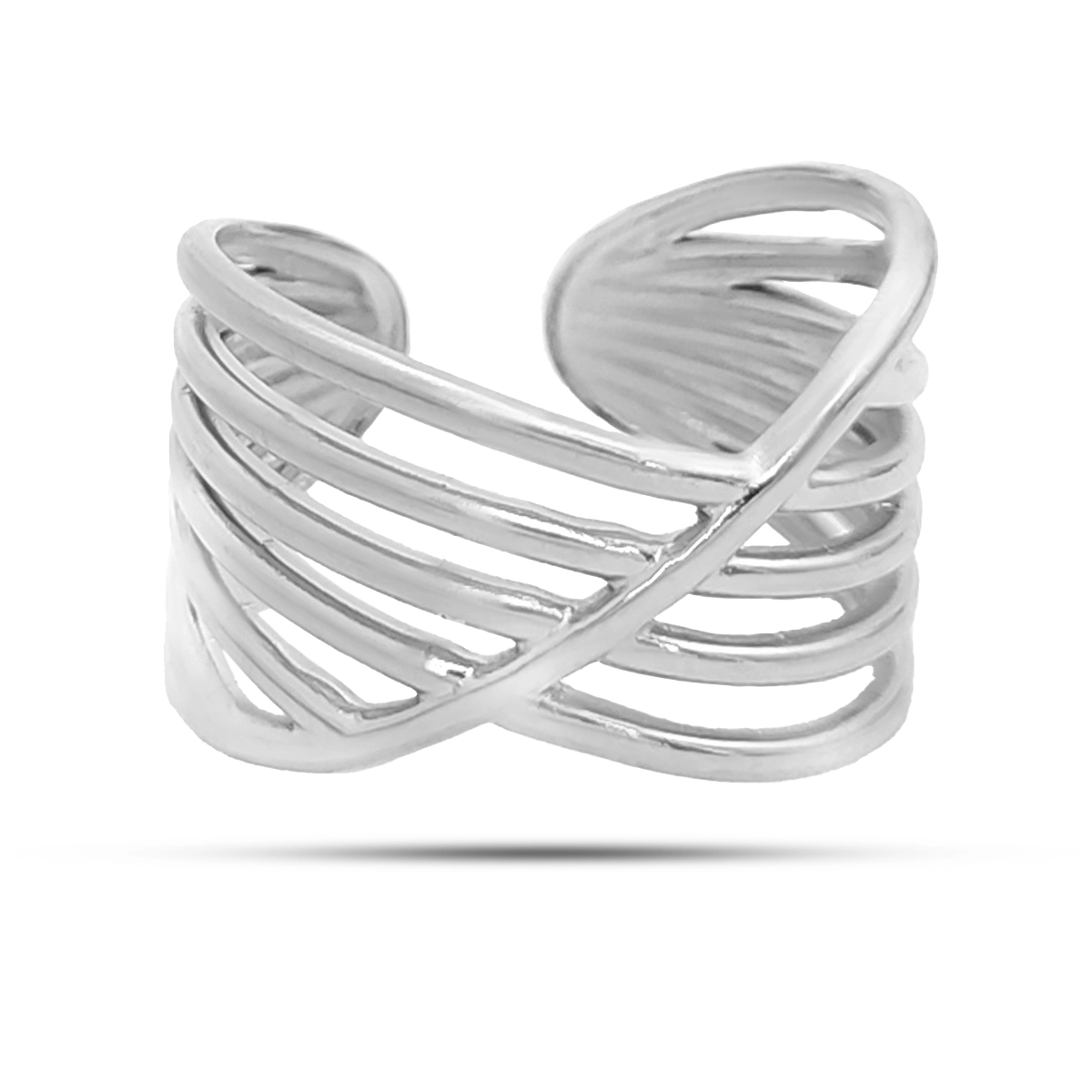 Anillo Acero Inox Dorado Cruzado Ajustable Minimalista