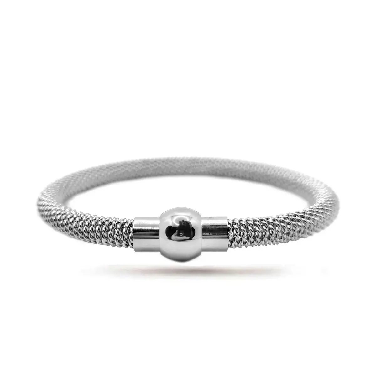Pulsera Acero Plateado Magnética Tipo Piel de Serpiente