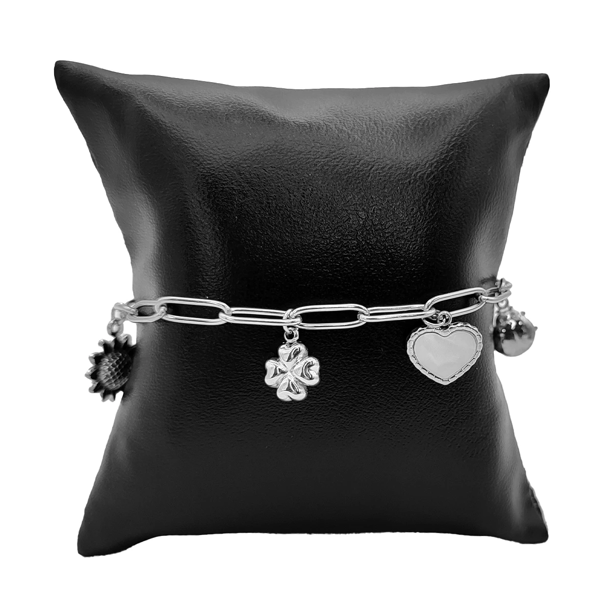 Pulsera Acero Plateado Colgantes Naturaleza Corazón