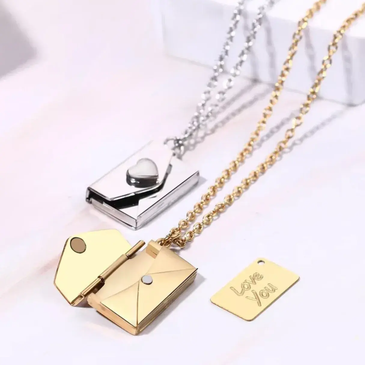 Collar Acero Sobre Corazon Carta Love You Para Grabado
