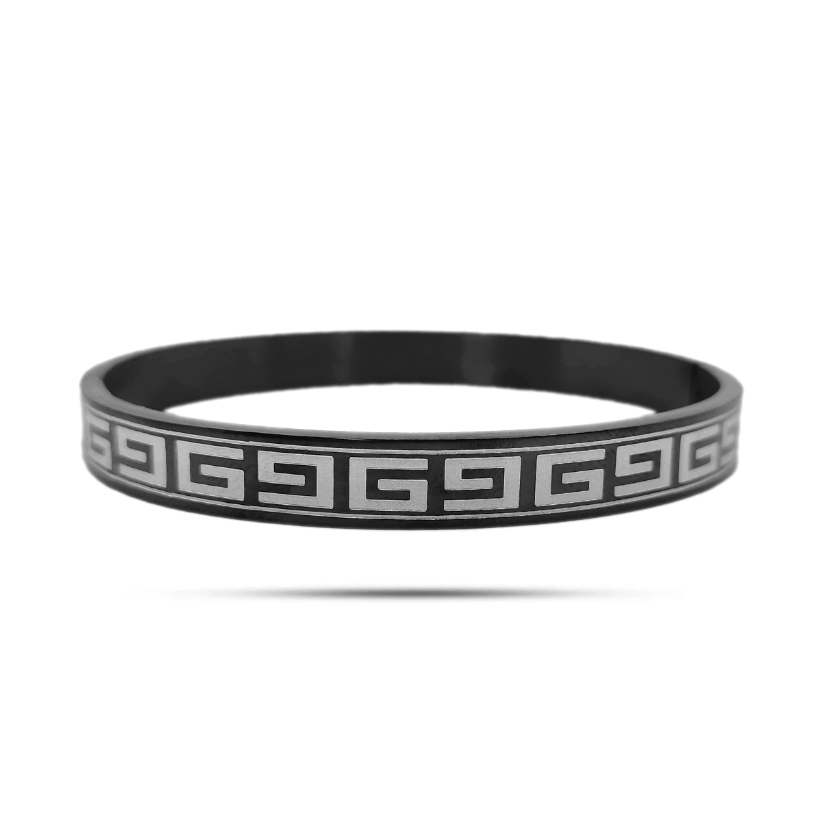 Pulsera Acero Negro Brazalete Patron de Grecas Grabadas