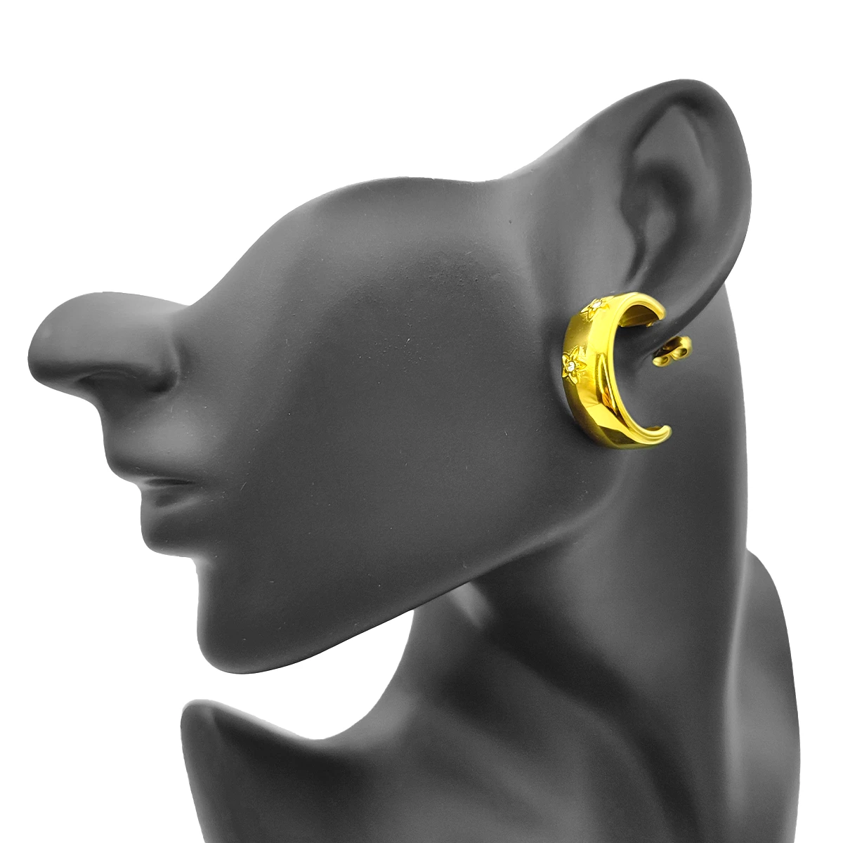 Aretes Acero Dorado Arracadas Gruesas Estrellas Zirconia