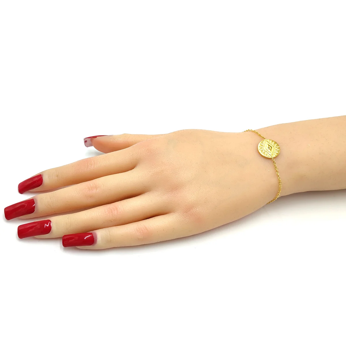 Pulsera Acero Inox Dorado Ojo Buena Suerte Zirconia