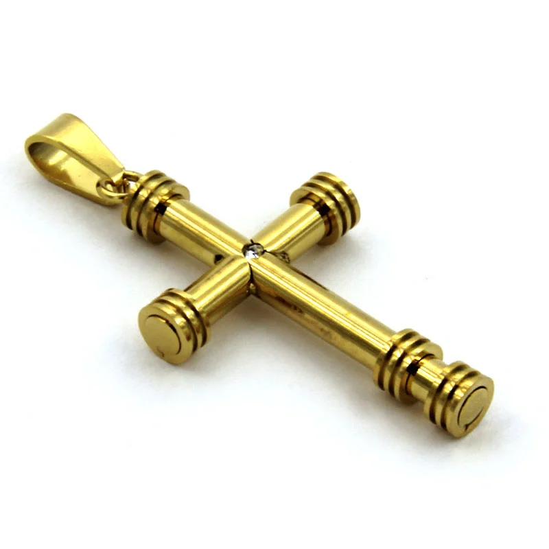 Dije Acero Dorado Cruz Latina Tubular Zirconia