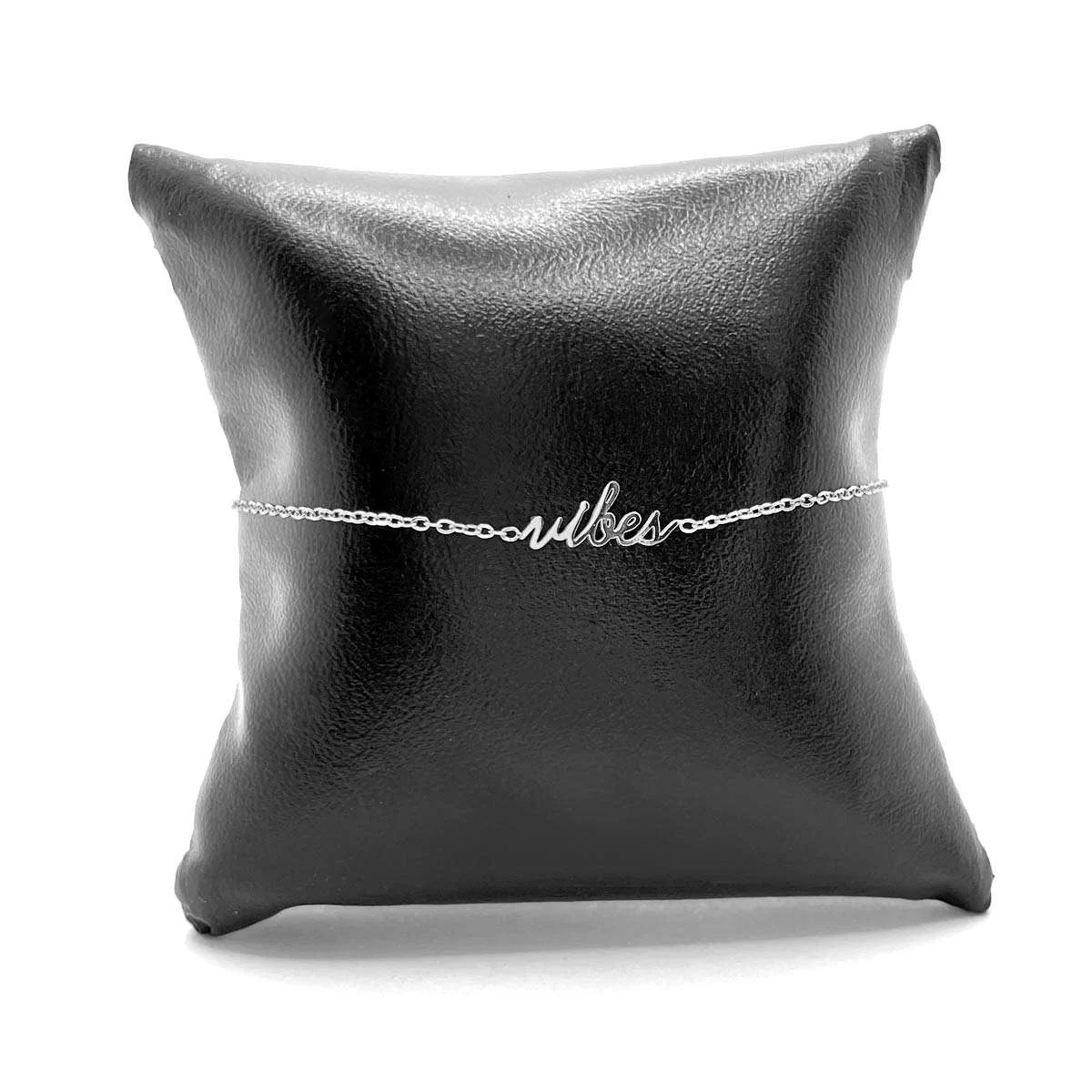 Pulsera Acero Plata De Mujer Frase Vibes Cadena Sencilla