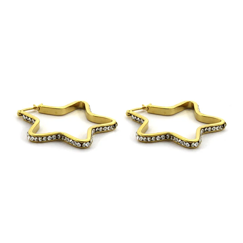 Aretes Acero Inox Dorado Arracada Estrella Zirconias 28mm