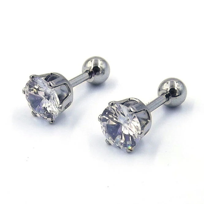 Aretes Acero Plateado Broquel Dormilón Zirconia 6mm