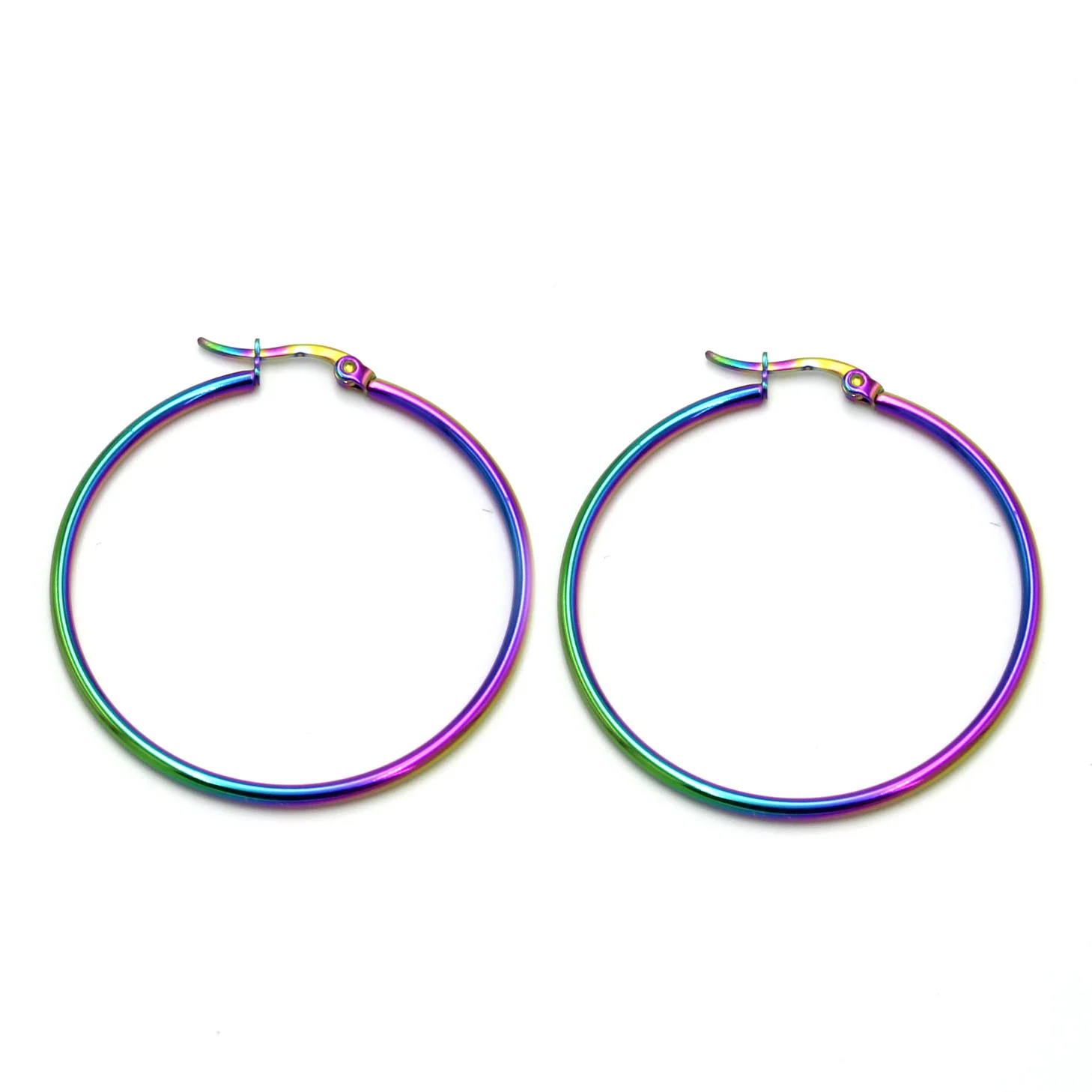 Aretes Acero Ionizado Arracada Lisa 43mm Unicorn Arcoiris