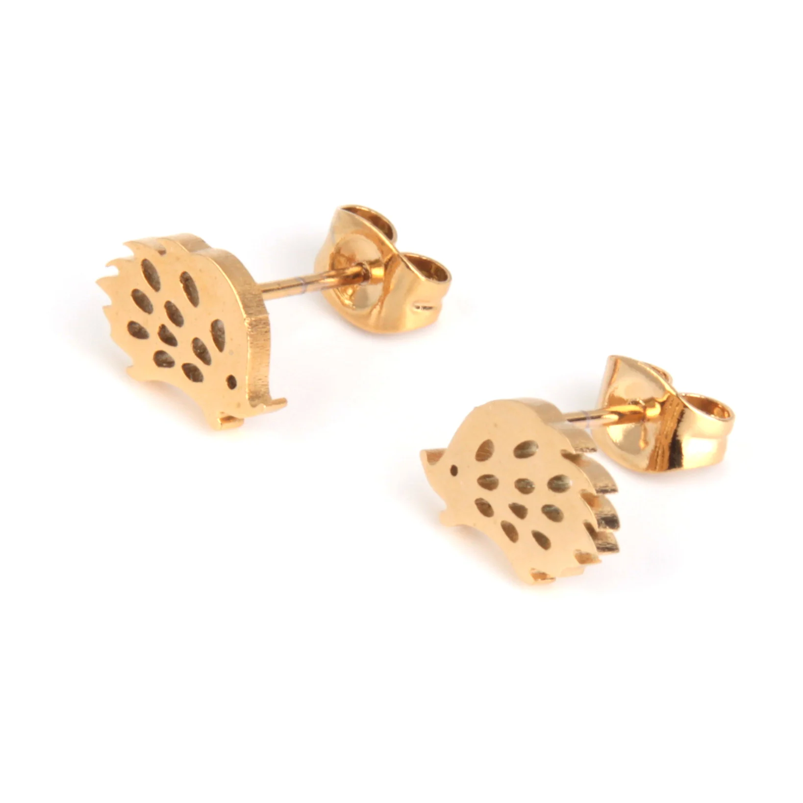 Aretes Tipo Broquel Acero Dorado Puerco Espin