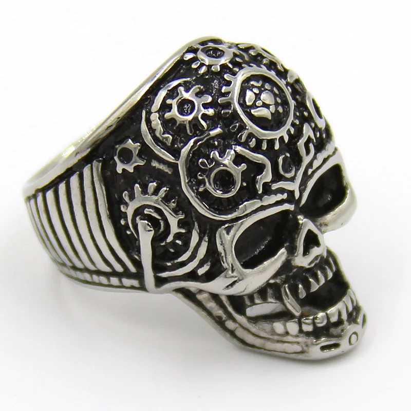 Anillo Hombre Acero Calavera Mecánica Colmillos