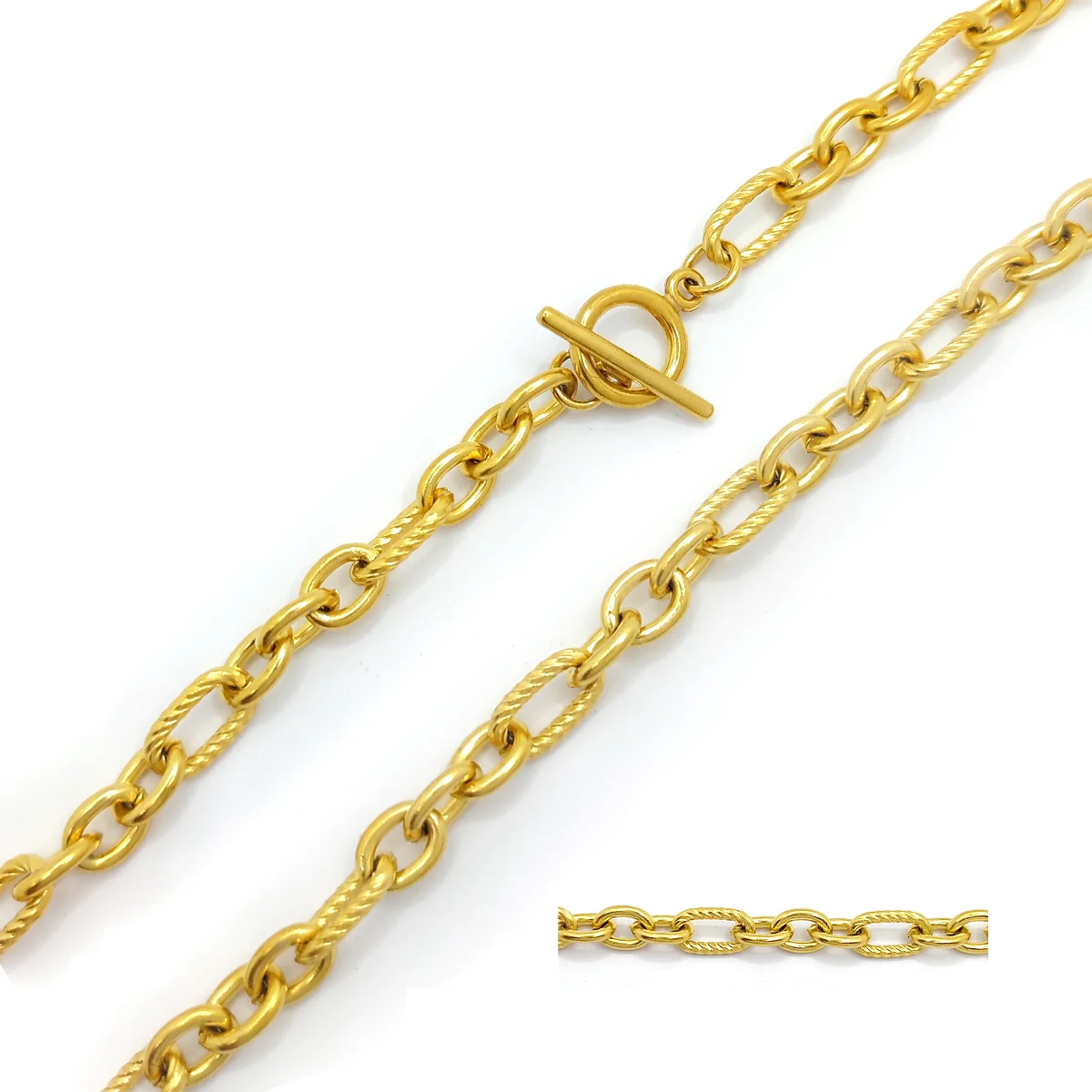 Cadena Acero Dorado Eslabón 3x1 Torcido Liso Broche Barra