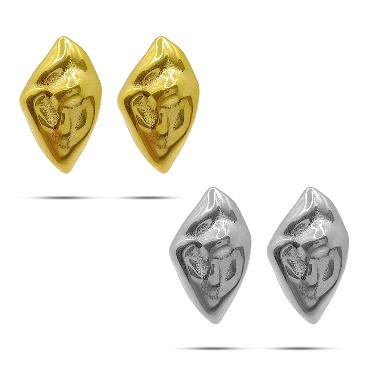 Aretes Acero Inox Rombo Irregular Martillado Pequeño