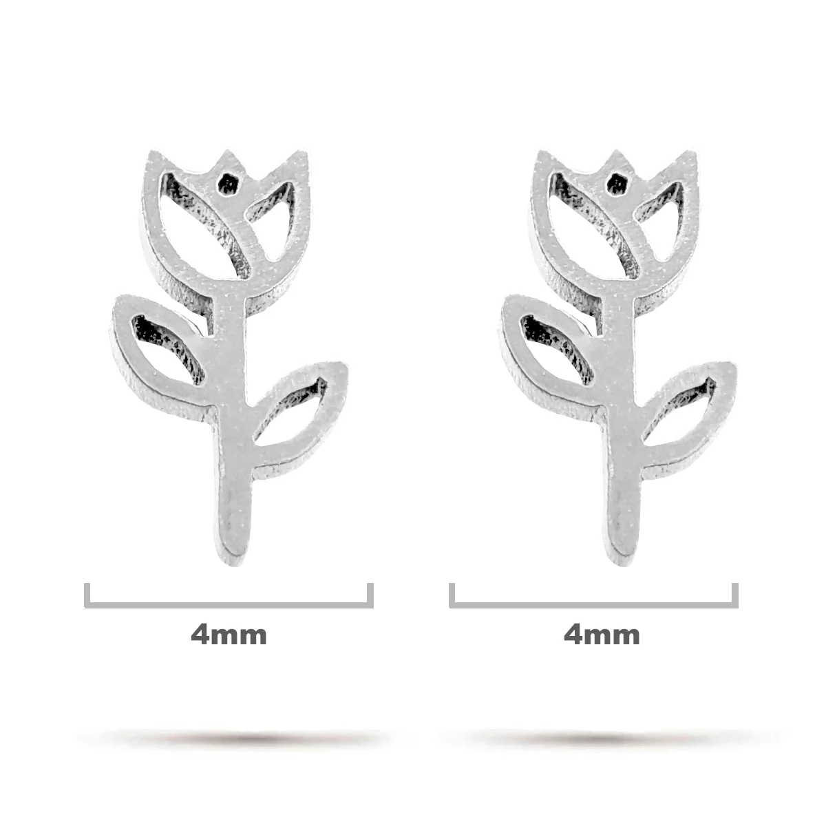 Aretes Acero Inox Plateado Tipo Broquel Flor Tulipan