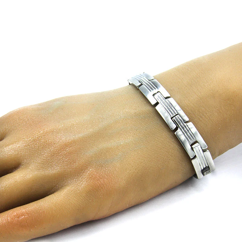 Pulsera Tipo Esclava Acero Plateado Triple Linea Clasica