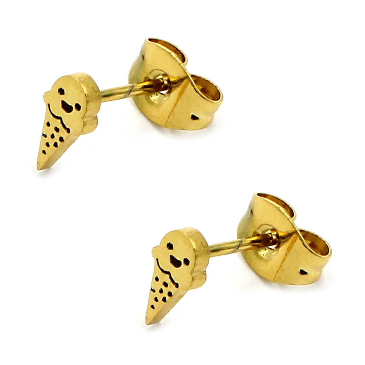 Aretes Acero Inox Dorado Tipo Broquel Cono de Nieve