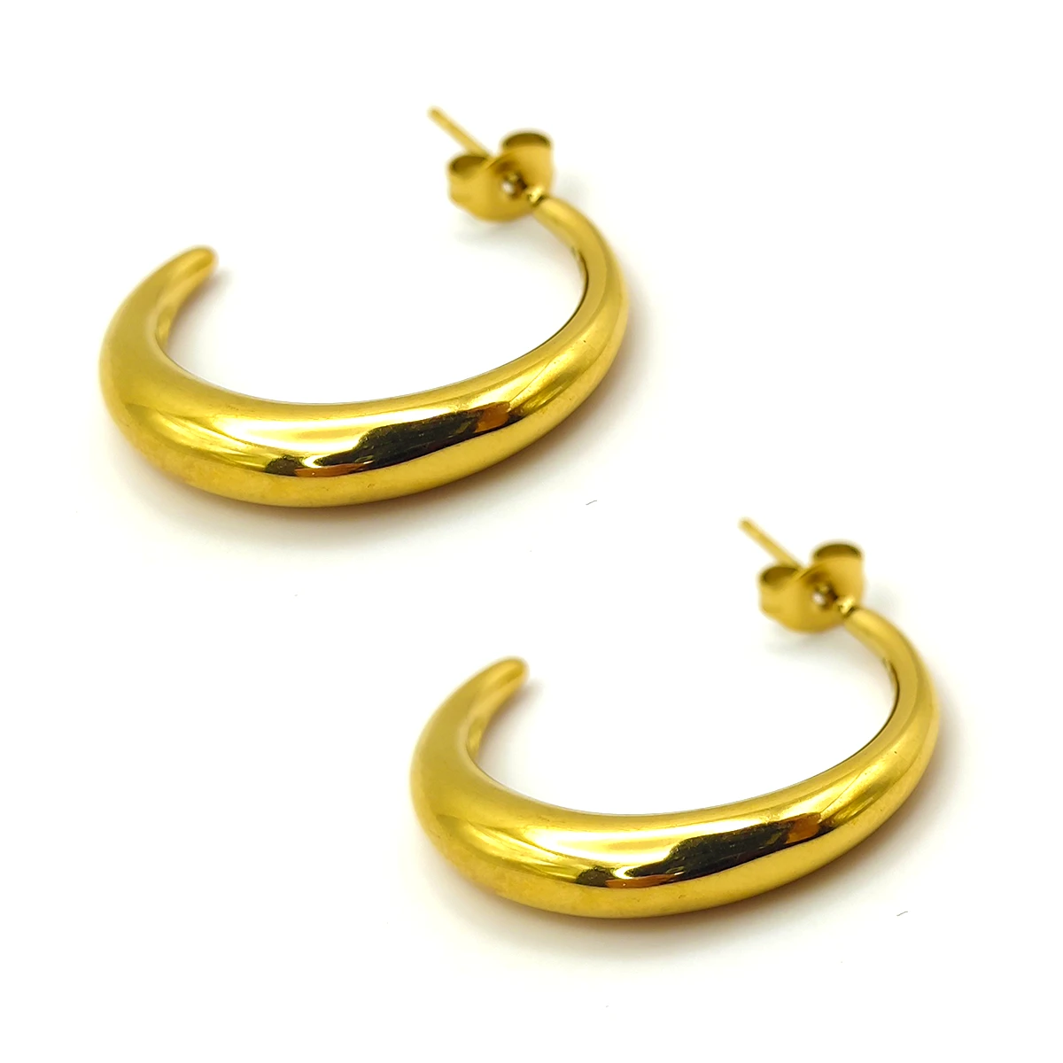 Aretes Acero Dorado Media Arracada Gruesa Lisa 26 mm