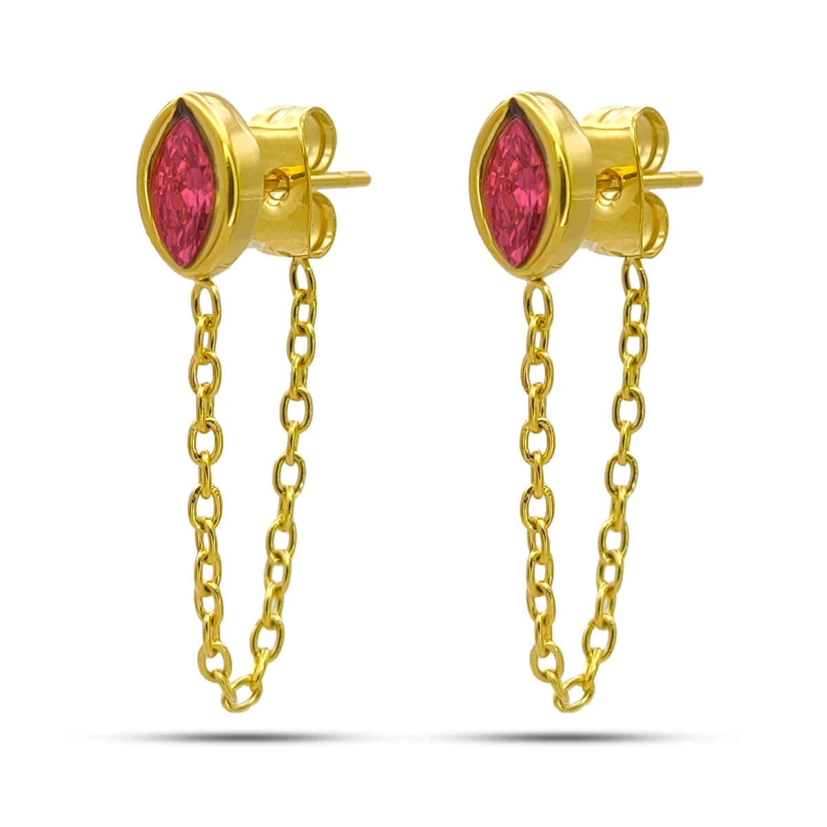 Aretes Acero Inox Broquel Cristal Marquesa Rosa Cadena