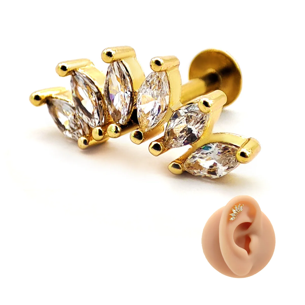Piercing de Oreja Acero Trepador Seis Hojas Marquesa